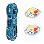 FnLune 100 120 140 Cherry Blossom Waves Lucky Blue Sky White Clouds Shoelace Shoe Buckle Gift Set Couple Gift Family Sharing Shoe Laces - FnLune
