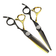 FnLune 440C 6 Inch Black Gold Diamond Flat Scissors - FnLune