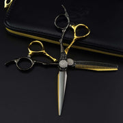 FnLune 440C 6 Inch Black Gold Diamond Flat Scissors - FnLune