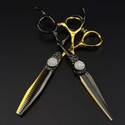 FnLune 440C 6 Inch Black Gold Diamond Flat Scissors - FnLune