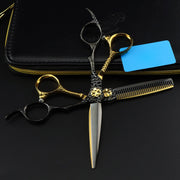 FnLune 440C 6 Inch Black Gold Patterned Hairdressing Scissors - FnLune