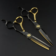FnLune 440C 6 Inch Black Gold Patterned Hairdressing Scissors - FnLune
