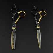 FnLune 440C 6 Inch Black Gold Patterned Hairdressing Scissors - FnLune