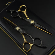 FnLune 440C 6 Inch Black Gold Patterned Hairdressing Scissors - FnLune