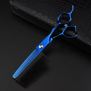 FnLune 440C 6 Inch Blue With Comb Hairdressing Scissors - FnLune