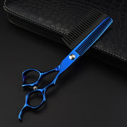 FnLune 440C 6 Inch Blue With Comb Hairdressing Scissors - FnLune