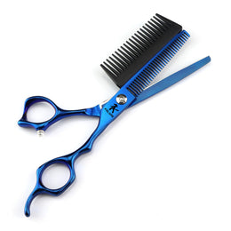 FnLune 440C 6 Inch Blue With Comb Hairdressing Scissors - FnLune