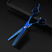 FnLune 440C 6 Inch Blue With Comb Hairdressing Scissors - FnLune