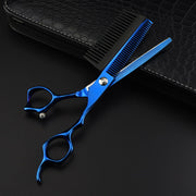 FnLune 440C 6 Inch Blue With Comb Hairdressing Scissors - FnLune
