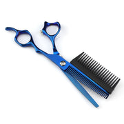 FnLune 440C 6 Inch Blue With Comb Hairdressing Scissors - FnLune