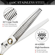 FnLune 440C 6 Inch Semi - Gold Damascus Pattern Hairdressing Scissors - FnLune