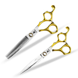 FnLune 440C 6 Inch Semi - Gold Damascus Pattern Hairdressing Scissors - FnLune