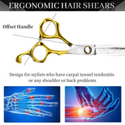 FnLune 440C 6 Inch Semi - Gold Damascus Pattern Hairdressing Scissors - FnLune