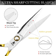 FnLune 440C 6 Inch Semi - Gold Damascus Pattern Hairdressing Scissors - FnLune