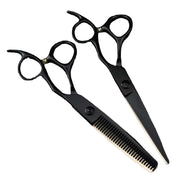 FnLune 440C 6.0 Inch Black Hairdressing Scissors Barber - FnLune