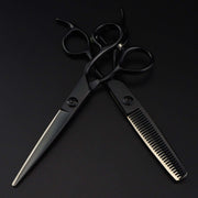 FnLune 440C 6.0 Inch Black Hairdressing Scissors Barber - FnLune