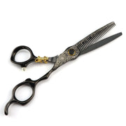 FnLune 440C 6.0 Inch Black Steel Tiger Handle Hairdressing Scissors Haircutting Scissors Dental Scissors Thinning Scissors - FnLune