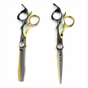 FnLune 6.0 Black Gold 440C Hairdressing Scissors Straight Scissors Dental - FnLune