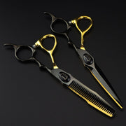 FnLune 6.0’ Black Gold Double Sided Sword Back Hairdressing Scissors - FnLune