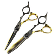 FnLune 6.0’ Black Gold Double Sided Sword Back Hairdressing Scissors - FnLune