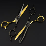 FnLune 6.0’ Black Gold Double Sided Sword Back Hairdressing Scissors - FnLune