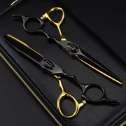 FnLune 6.0’ Black Gold Double Sided Sword Back Hairdressing Scissors - FnLune