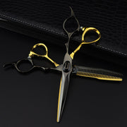 FnLune 6.0’ Black Gold Double Sided Sword Back Hairdressing Scissors - FnLune