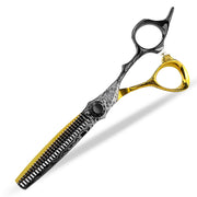 FnLune 6.0 Black Gold Flower Handle Double Sided Hairdressing Flat Scissors - FnLune