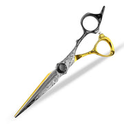 FnLune 6.0 Black Gold Flower Handle Double Sided Hairdressing Flat Scissors - FnLune