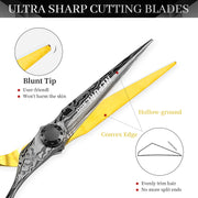 FnLune 6.0 Black Gold Flower Handle Double Sided Hairdressing Flat Scissors - FnLune