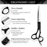 FnLune 6.0’ Black Hairdressing Scissors Hairdressing Scissors Flat Scissors Bangs Scissors Dental Scissors Thinning Scissors - FnLune