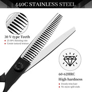 FnLune 6.0’ Black Hairdressing Scissors Hairdressing Scissors Flat Scissors Bangs Scissors Dental Scissors Thinning Scissors - FnLune