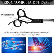 FnLune 6.0’ Black Hairdressing Scissors Hairdressing Scissors Flat Scissors Bangs Scissors Dental Scissors Thinning Scissors - FnLune