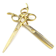 FnLune 6.0’ Gold Damascus Hairdressing Scissors Barber Scissors Dental Scissors - FnLune