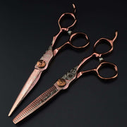 FnLune 6.0 Inch Bronze Gold Coloured Steel Damascus Hairdressing Scissors - FnLune