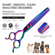 FnLune 6.5 Colour Pet Curved Tooth Clippers Curved Clippers Pet Trimming Clippers Thinning Clippers - FnLune