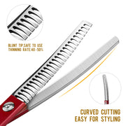 FnLune 6.5 Handle Half Red Fishbone Curved Tooth Clipper Curved Clipper Pet Grooming - FnLune