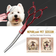 FnLune 6.5 Handle Half Red Fishbone Curved Tooth Clipper Curved Clipper Pet Grooming - FnLune