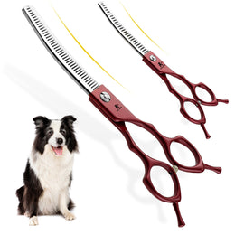 FnLune 6.5 Handle Half Red Fishbone Curved Tooth Clipper Curved Clipper Pet Grooming - FnLune