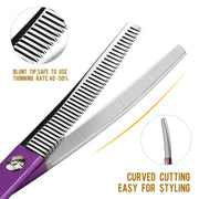 FnLune 6.5 Purple Handle Half Purple Fishbone Bent Tooth Scissors - FnLune