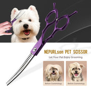 FnLune 6.5 Purple Handle Half Purple Fishbone Bent Tooth Scissors - FnLune