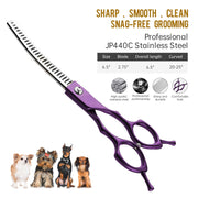 FnLune 6.5 Purple Handle Half Purple Fishbone Bent Tooth Scissors - FnLune