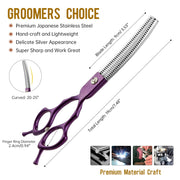FnLune 6.5 Purple Handle Half Purple Fishbone Bent Tooth Scissors - FnLune