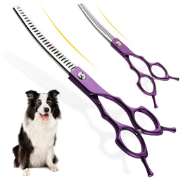 FnLune 6.5 Purple Handle Half Purple Fishbone Bent Tooth Scissors - FnLune
