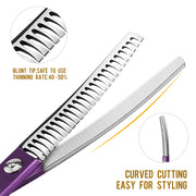 FnLune 6.5 Purple Handle Half Purple Fishbone Bent Tooth Scissors - FnLune