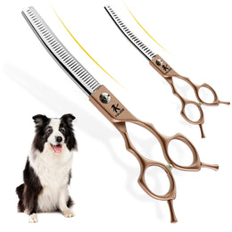 FnLune 6.5 Semi - Golden Fishbone Bent Tooth Scissors Pet - FnLune