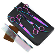 FnLune 7.0’ Colourful Electroplated 3pcs Pet Grooming Scissors Straight Scissors Set Free Steel Comb - FnLune