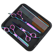 FnLune 7.0’ Colourful Electroplated 3pcs Pet Grooming Scissors Straight Scissors Set Free Steel Comb - FnLune