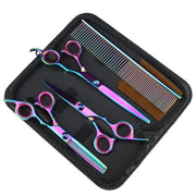 FnLune 7.0’ Colourful Electroplated 3pcs Pet Grooming Scissors Straight Scissors Set Free Steel Comb - FnLune