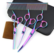 FnLune 7.0’ Colourful Electroplated 3pcs Pet Grooming Scissors Straight Scissors Set Free Steel Comb - FnLune